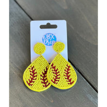 Load image into Gallery viewer, Softball Teardrop Seed Beaded Dangle Earrings - OBX Prep
