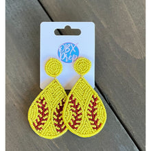 Load image into Gallery viewer, Softball Teardrop Seed Beaded Dangle Earrings - OBX Prep
