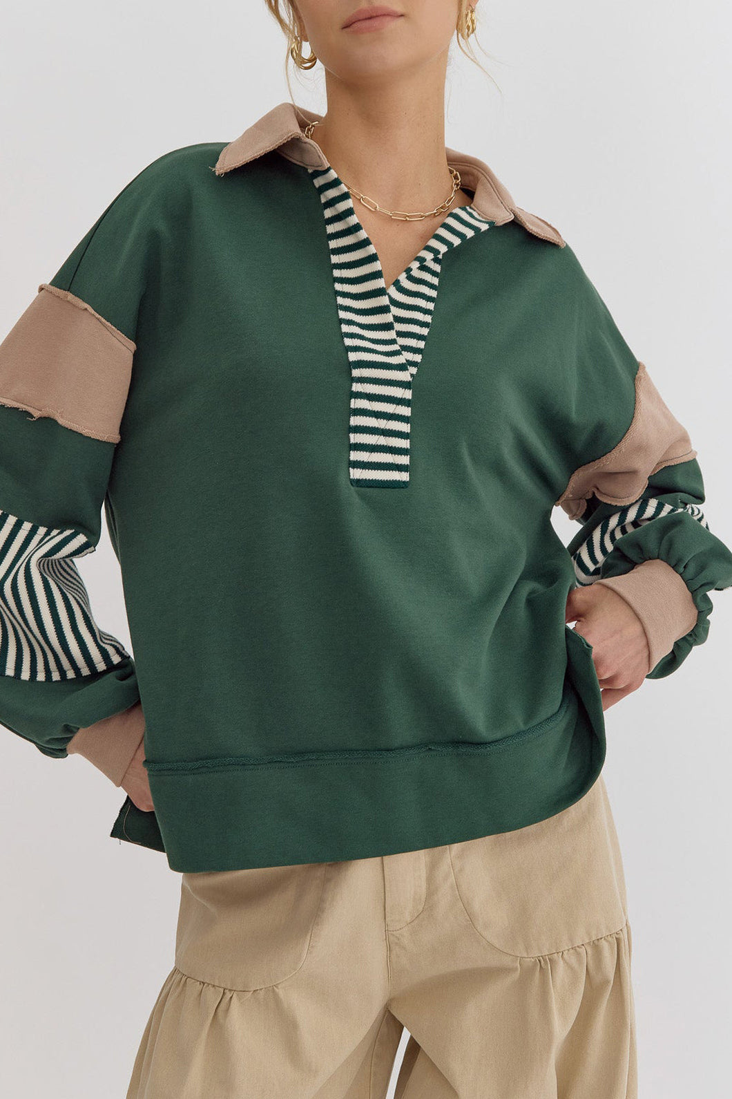 The Delinda Stripe and Color Blocking Pullover