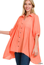 Load image into Gallery viewer, Tiered Back Hi-Low Hem Button Front Tunic Top
