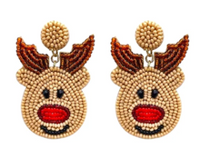 Load image into Gallery viewer, Addie the Adorable Reindeer Beaded Dangle Earrings - OBX Prep

