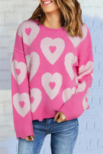 Load image into Gallery viewer, Pearl Detail Heart Round Neck Long Sleeve Sweater
