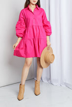 Load image into Gallery viewer, Buttoned Puff Sleeve Tiered Shirt Dress - SAMPLE
