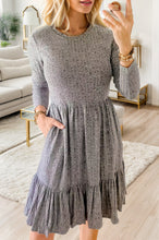 Load image into Gallery viewer, Round Neck Long Sleeve Ruffle Hem Dress
