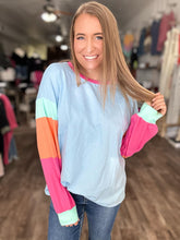 Load image into Gallery viewer, RTS: Blue Molly Lightweight Color Block Long Sleeve
