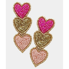 Load image into Gallery viewer, Triple Hearts Seed Bead Dangle Earrings - OBX Prep
