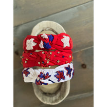 Load image into Gallery viewer, Patriotic Stars Red Seed Bead Front Knot Headband - OBX Prep
