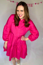 Load image into Gallery viewer, Buttoned Puff Sleeve Tiered Shirt Dress - SAMPLE
