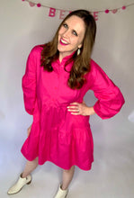 Load image into Gallery viewer, Buttoned Puff Sleeve Tiered Shirt Dress - SAMPLE
