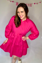 Load image into Gallery viewer, Buttoned Puff Sleeve Tiered Shirt Dress - SAMPLE
