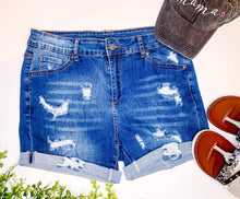 Load image into Gallery viewer, RTS: Forever3am Stretchy Distressed shorts*
