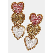 Load image into Gallery viewer, Triple Hearts Seed Bead Dangle Earrings - OBX Prep
