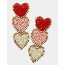 Load image into Gallery viewer, Triple Hearts Seed Bead Dangle Earrings - OBX Prep
