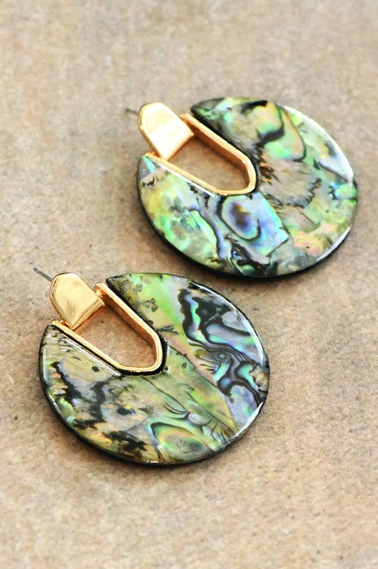 Gold Plated Abalone Statement Earrings