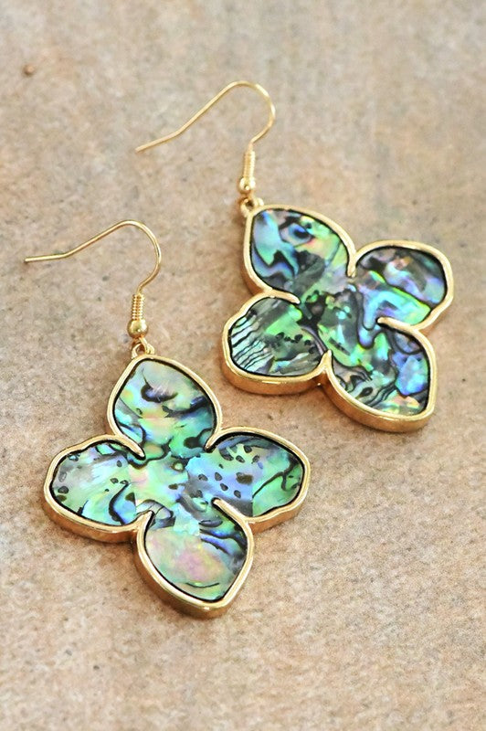 Gold Plated Abalone Flower Drop Earrings