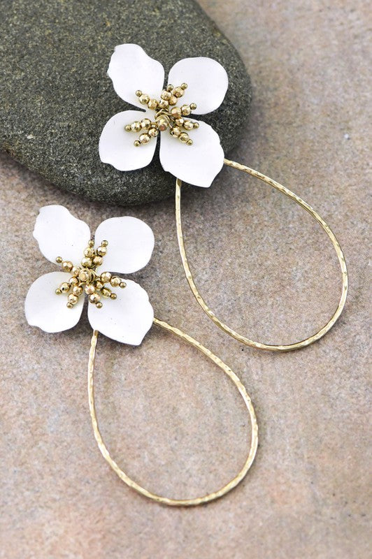 White Flower Teardrop Earrings