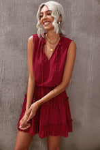 Load image into Gallery viewer, Tie Neck Frill Trim Sleeveless Mini Dress
