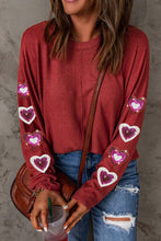 Load image into Gallery viewer, Heart Sequin Round Neck Long Sleeve T-Shirt
