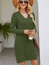 Load image into Gallery viewer, Cable-Knit V-Neck Mini Sweater Dress
