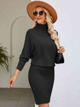 Load image into Gallery viewer, Turtle Neck Long Sleeve Ribbed Sweater Dress
