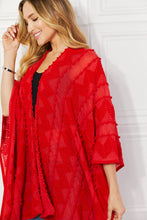 Load image into Gallery viewer, Pom-Pom Asymmetrical Poncho Cardigan in Red
