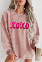 Load image into Gallery viewer, XOXO Sequin Round Neck Dropped Shoulder Sweatshirt
