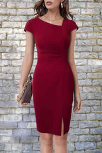 Load image into Gallery viewer, Asymmetrical Neck Short Sleeve Slit Dress
