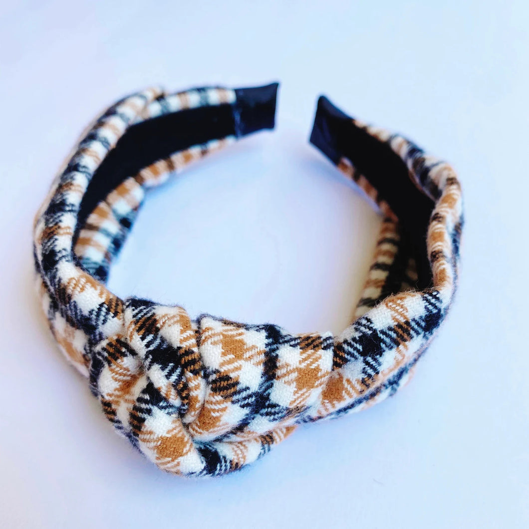 Fall Tan Flannel Top Knot Headband