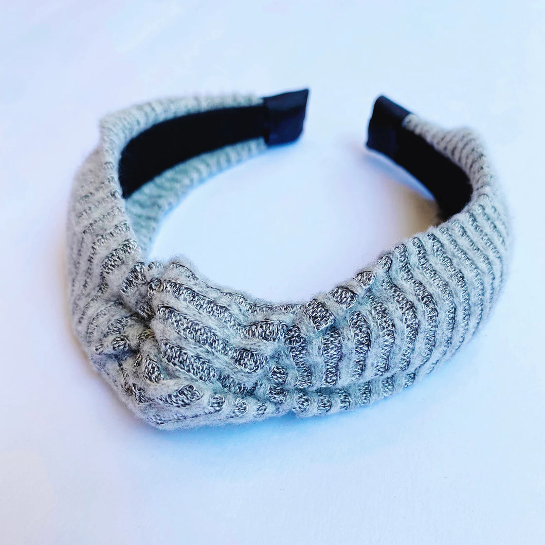Grey Knit Top Knot Headband