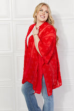 Load image into Gallery viewer, Pom-Pom Asymmetrical Poncho Cardigan in Red
