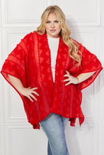 Load image into Gallery viewer, Pom-Pom Asymmetrical Poncho Cardigan in Red
