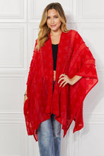 Load image into Gallery viewer, Pom-Pom Asymmetrical Poncho Cardigan in Red
