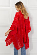 Load image into Gallery viewer, Pom-Pom Asymmetrical Poncho Cardigan in Red
