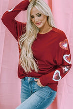 Load image into Gallery viewer, Heart Sequin Round Neck Long Sleeve T-Shirt
