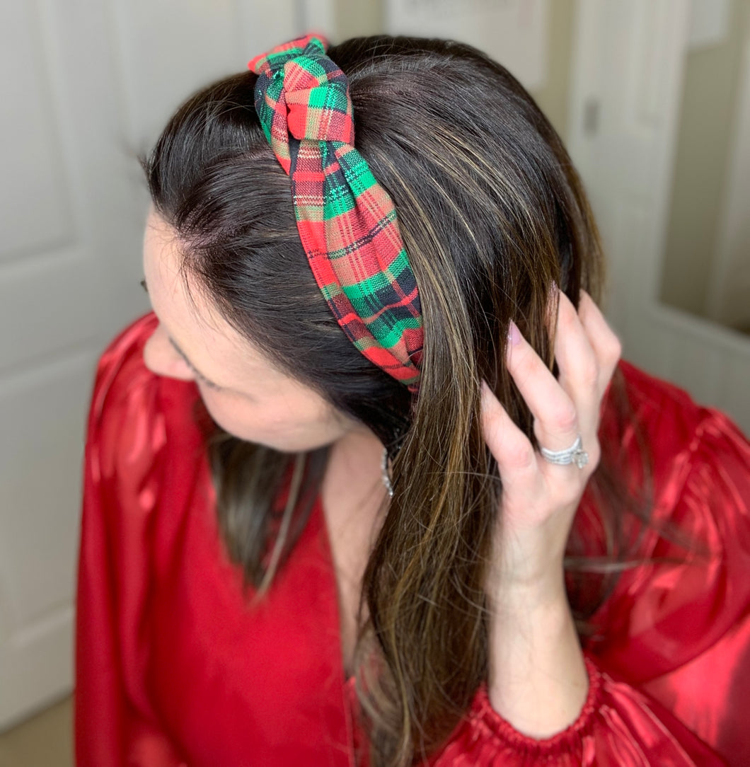 Christmas Red & Green Top Knot Headband